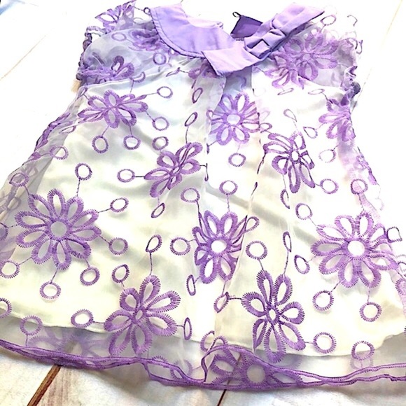 NWT SELF ESTEEM Sheer Layered Top Embroidered Purple Floral Puff Sleeve Girls 5 - Picture 1 of 15
